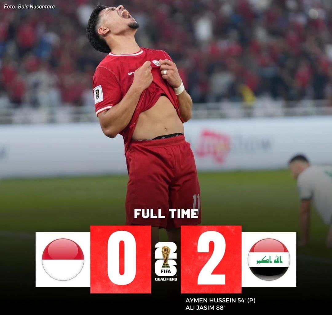Kualifikasi Piala Dunia 2026 Zona Asia, Takluk 2-0 atas Irak, Timnas Masih Berpeluang Lolos