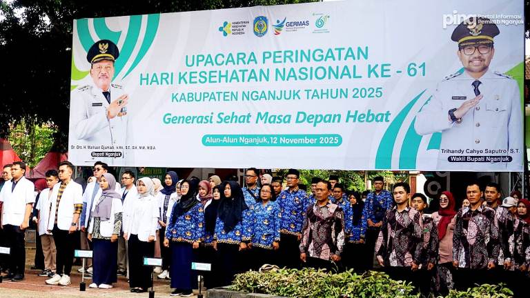 Wabup Nganjuk Trihandy Pimpin Upacara HKN Ke-61, Tekankan Pelayanan Kesehatan dengan Hati