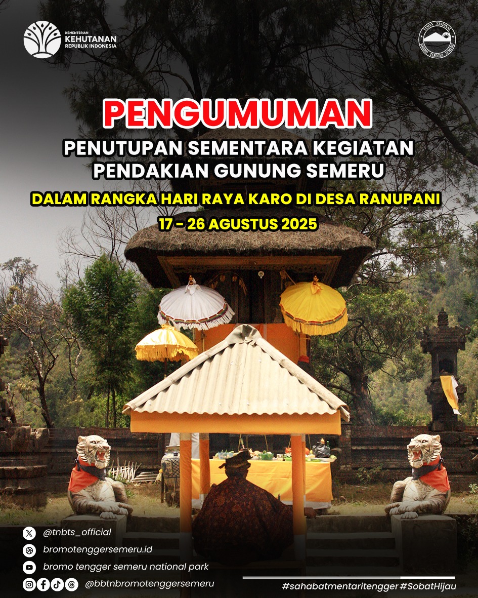 Hormati Hari Raya Karo, Pendakian Gunung Semeru Ditutup Sementara 