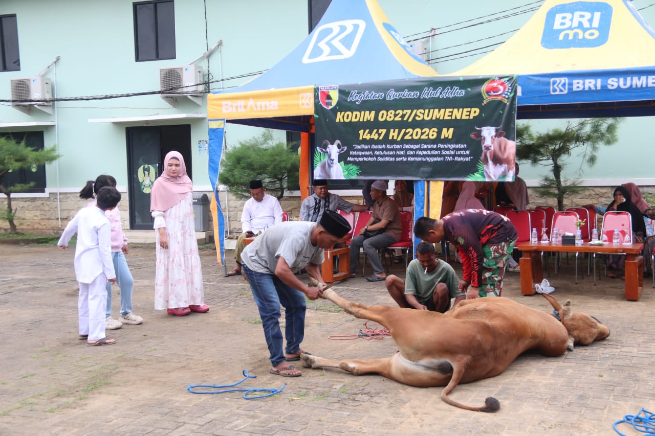Semangat Berbagi Iduladha, Kodim Sumenep Sembelih Hewan Kurban untuk Warga
