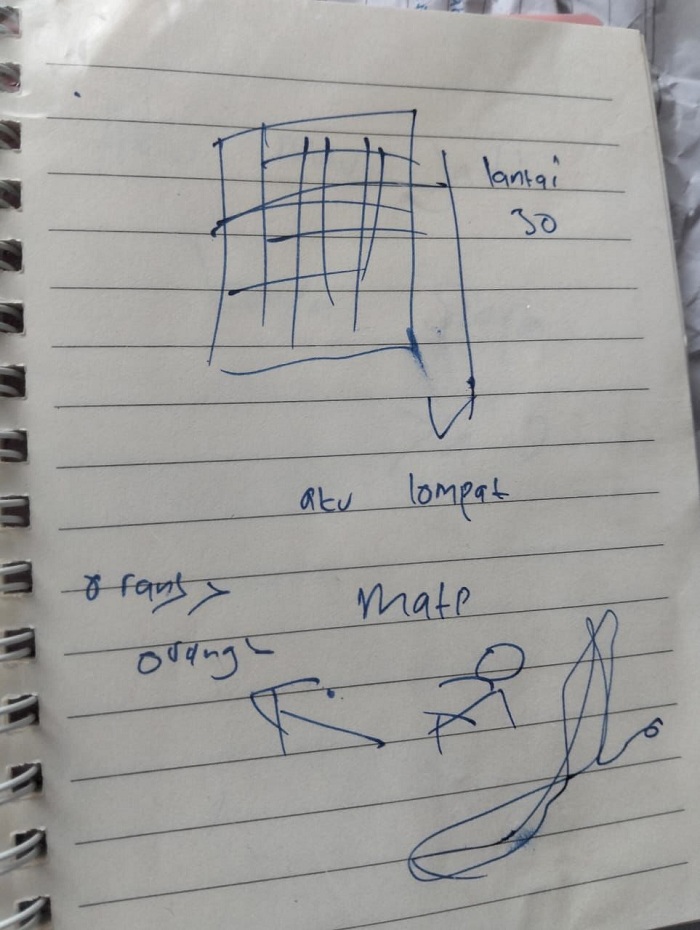 Pilu, ART Terjun dari Lantai 30 Icon Apartment Gresik Menggambar Sketsa Ini di Buku Harian