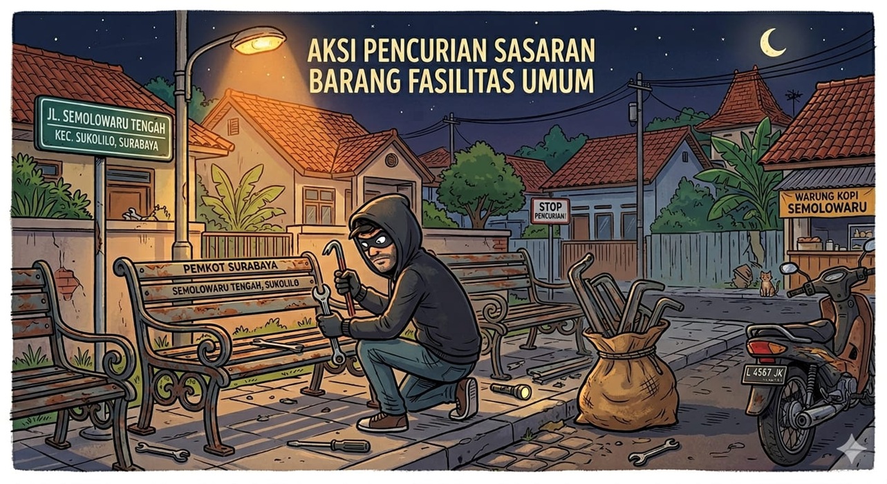 Pencuri Sandaran Kursi Besi Fasilitas Umum di Jalan Semolowaru Surabaya Dibekuk