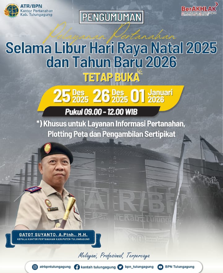 Kantah ATR/BPN Kabupaten Tulungagung Tetap Layani Masyarakat Selama Libur Nataru