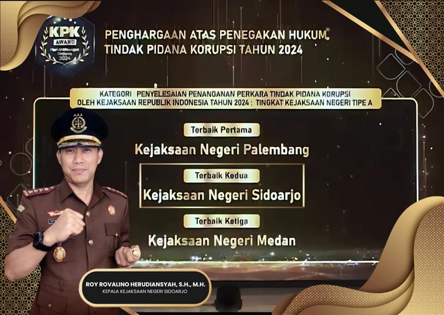 17 Perkara Korupsi Ditangani, Kejari Sidoarjo Raih Penghargaan KPK 