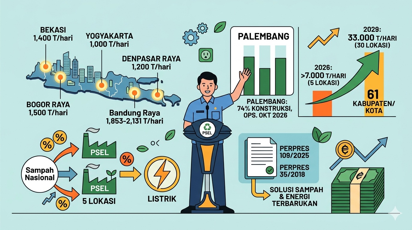 Pemerintah Groundbreaking 5 PSEL Juni 2026, Olah 7.000 Ton Sampah Per Hari