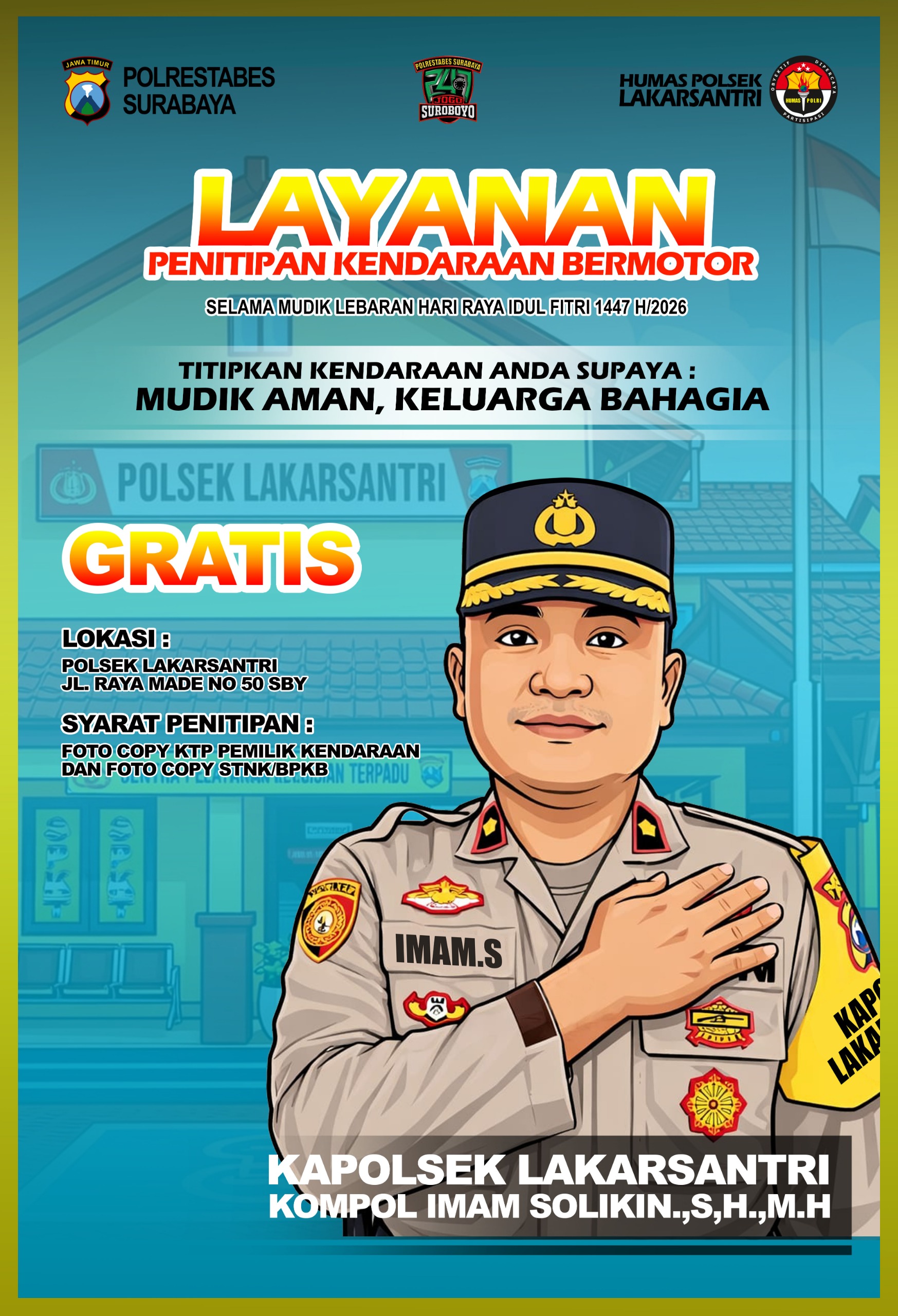 Beri Rasa Aman, Polsek Lakarsantri Buka Layanan Penitipan Kendaraan Gratis bagi Pemudik