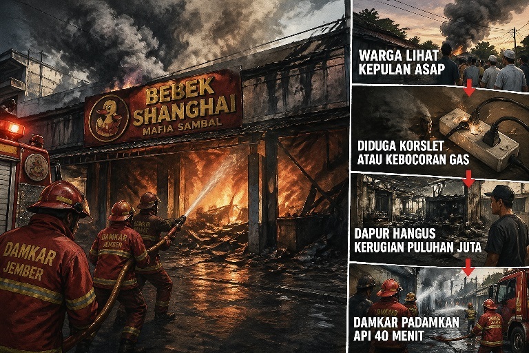 Kebakaran Dapur Restoran Bebek Shanghai Jember Trlan Kerugian Rp 50 Juta