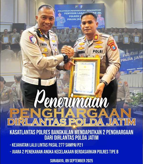Kawal Ketat Disiplin Lalin, Kasatlantas Polres Bangkalan Gaet Dua Perhargaan Dirlantas Polda Jatim