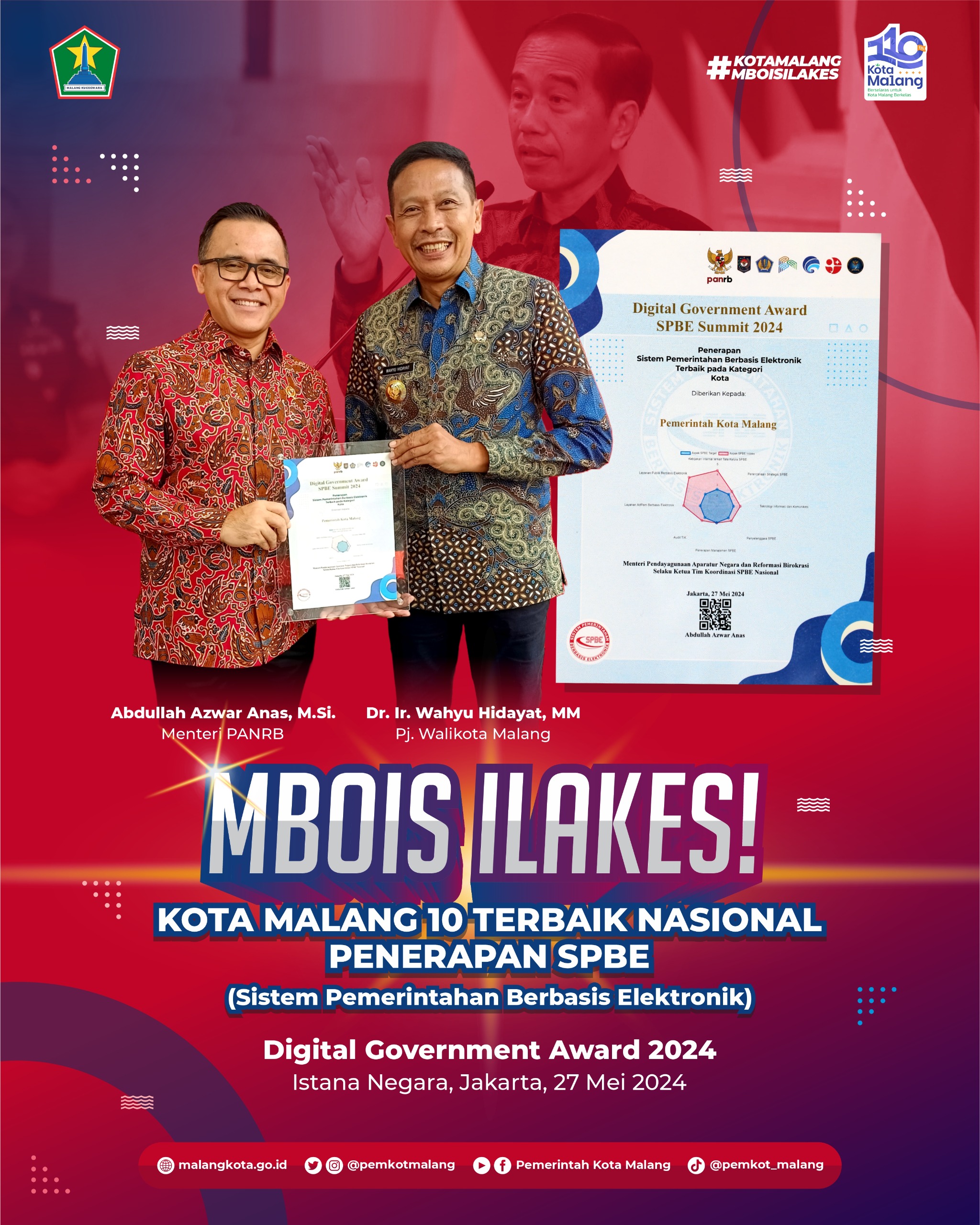 Kota Malang Masuk 10 Terbaik Nasional Digital Government Award 2024