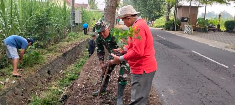 Babinsa Pesantren dan Poktan Tani Harapan Lakukan Penghijauan Lingkungan Pagut Kediri
