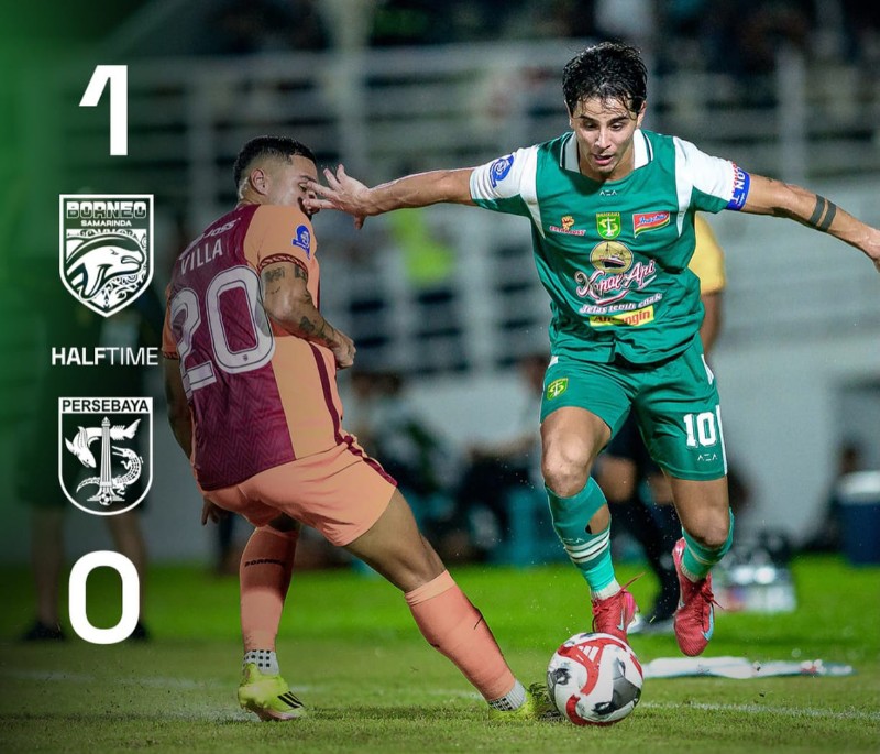 Gol Spektakuler Juan Villa Bawa Borneo FC Unggul 1-0 atas Persebaya di Babak Pertama