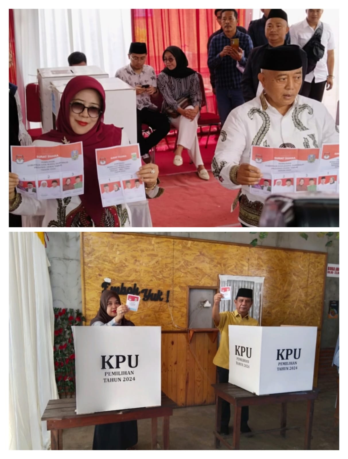 Kedua Cabup Gunawan dan Sanusi Nyoblos Bersama Keluarga