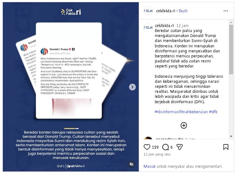 Waspada Cuitan Palsu Donald Trump yang Benturkan Sunni-Syiah di Indonesia