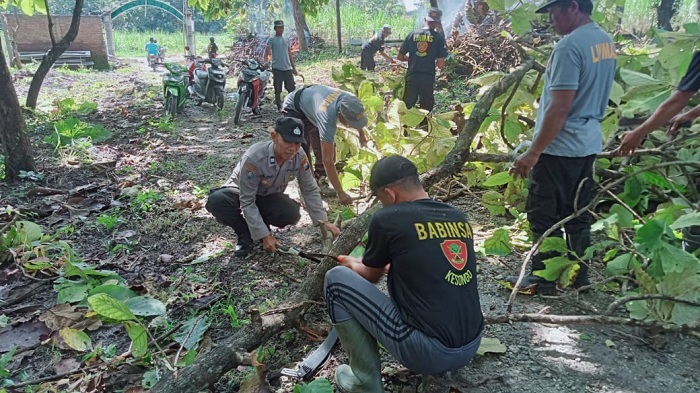 Polisi Peduli, Bhabinkamtibmas Polsek Kedungadem Bersihkan Makam Desa Kesongo