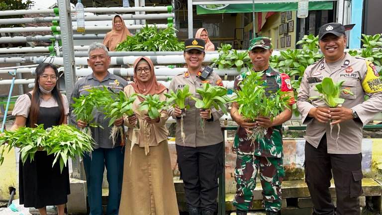 Kapolsek Sawahan Apresiasi Ketahanan Pangan Warga: Panen Raya Hidroponik di Kupang Krajan