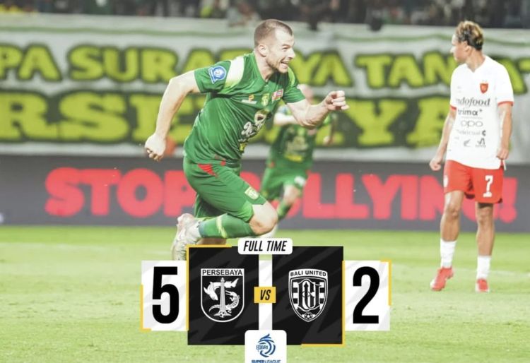 Kalahkan Bali United 5-2, Persebaya Raih Poin Penuh di Stadion GBT Surabaya