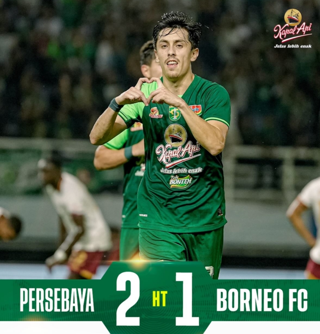 Skor 2-1 Babak Pertama Persebaya vs Borneo, Rivera Cetak Brace