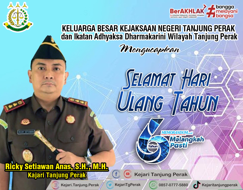 Kepala Kejaksaan Negeri Tanjung Perak Mengucapkan Selamat Ulang Tahun yang Ke-6 memorandum.co.id