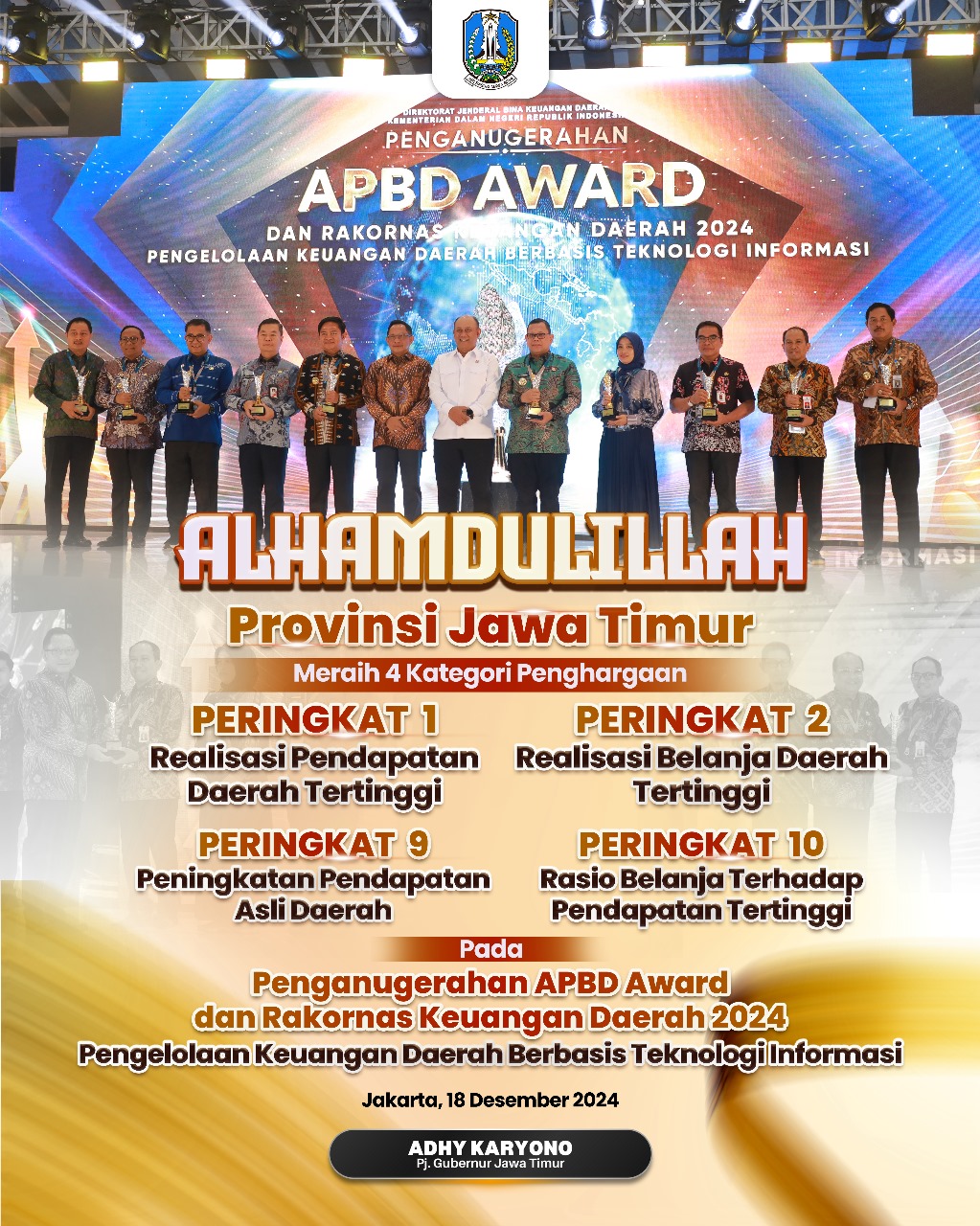 Jatim Borong 4 Penghargaan di APBD Award 2024, Bukti Komitmen Pengelolaan Anggaran Akuntabel dan Efisien