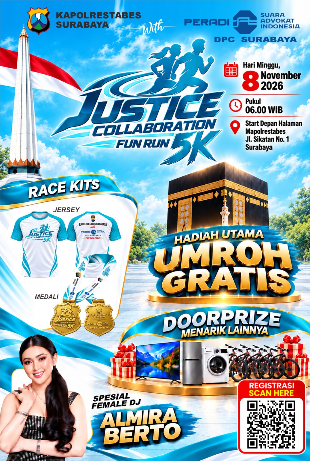 Gandeng Peradi SAI Surabaya, Kapolrestabes Gelar Fun Run 5K Bertabur Doorprize dan Hadiah Umrah