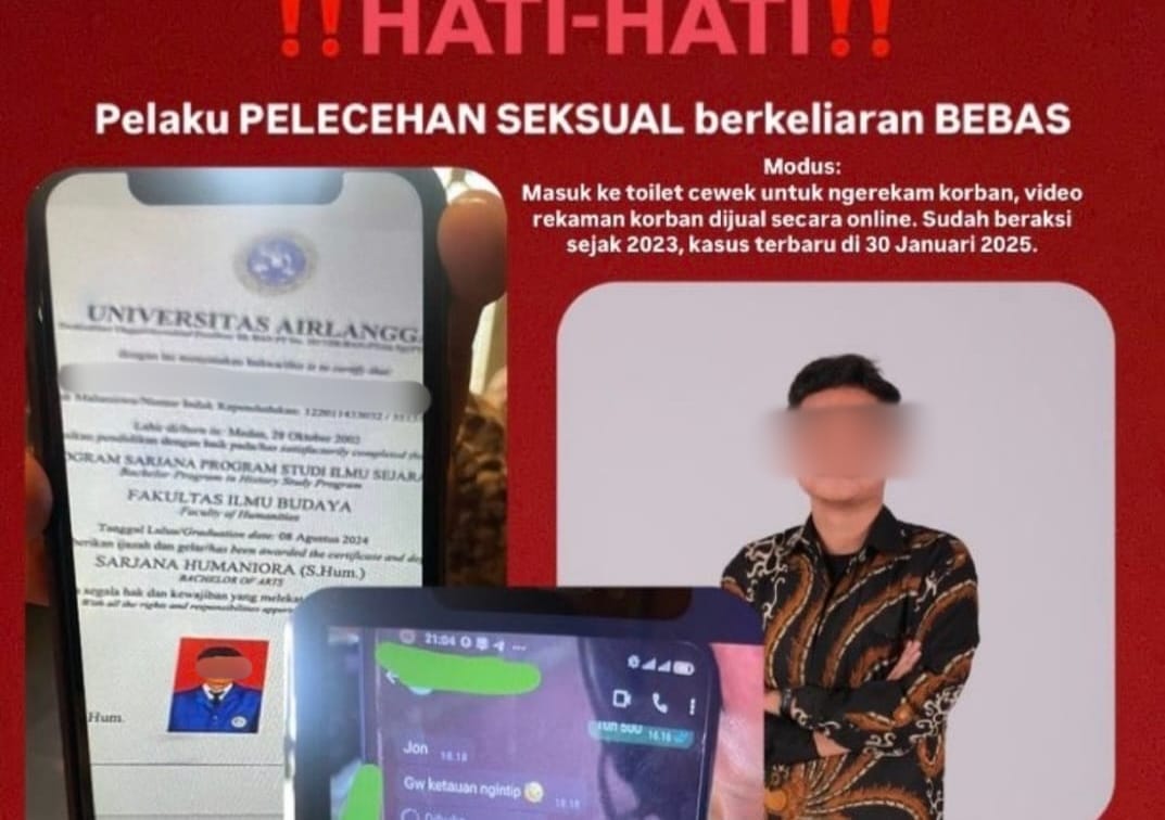 Viral! Alumni Unair Diduga Lakukan Pelecehan Seksual dengan Merekam Korban di Toilet Umum, Ini Reaksi Kampus