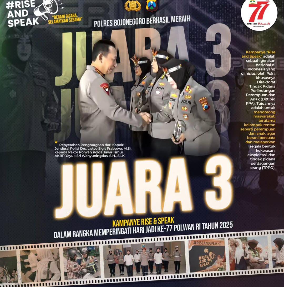 Polres Bojonegoro Raih Juara 3 di Ajang Kampanye Nasional 'Rise and Speak'