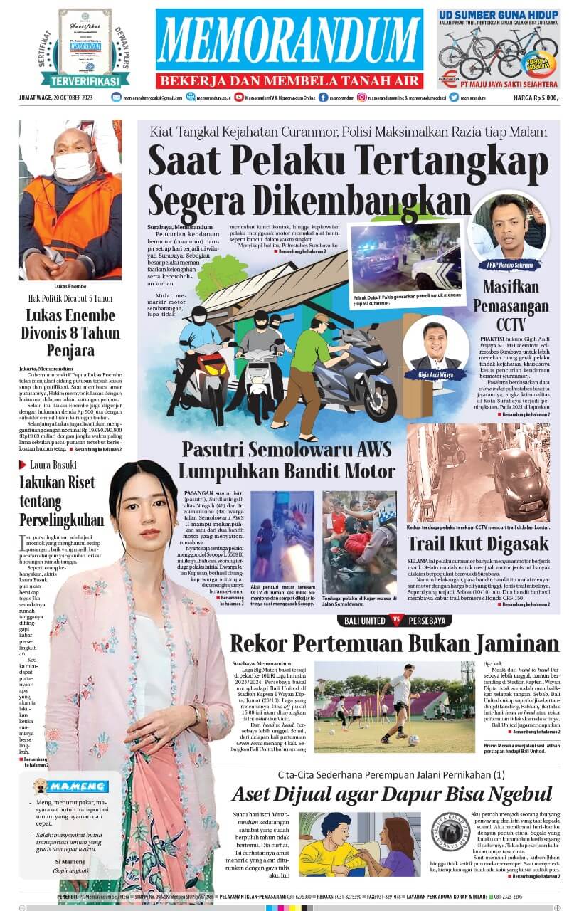 Headline Koran Memorandum Edisi 10 oktober 2023