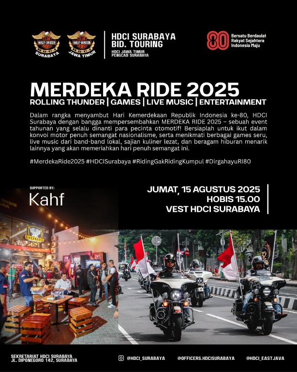 Merdeka Ride 2025: Konvoi Semangat Nasionalisme  HDCI Surabaya dan Jatim 