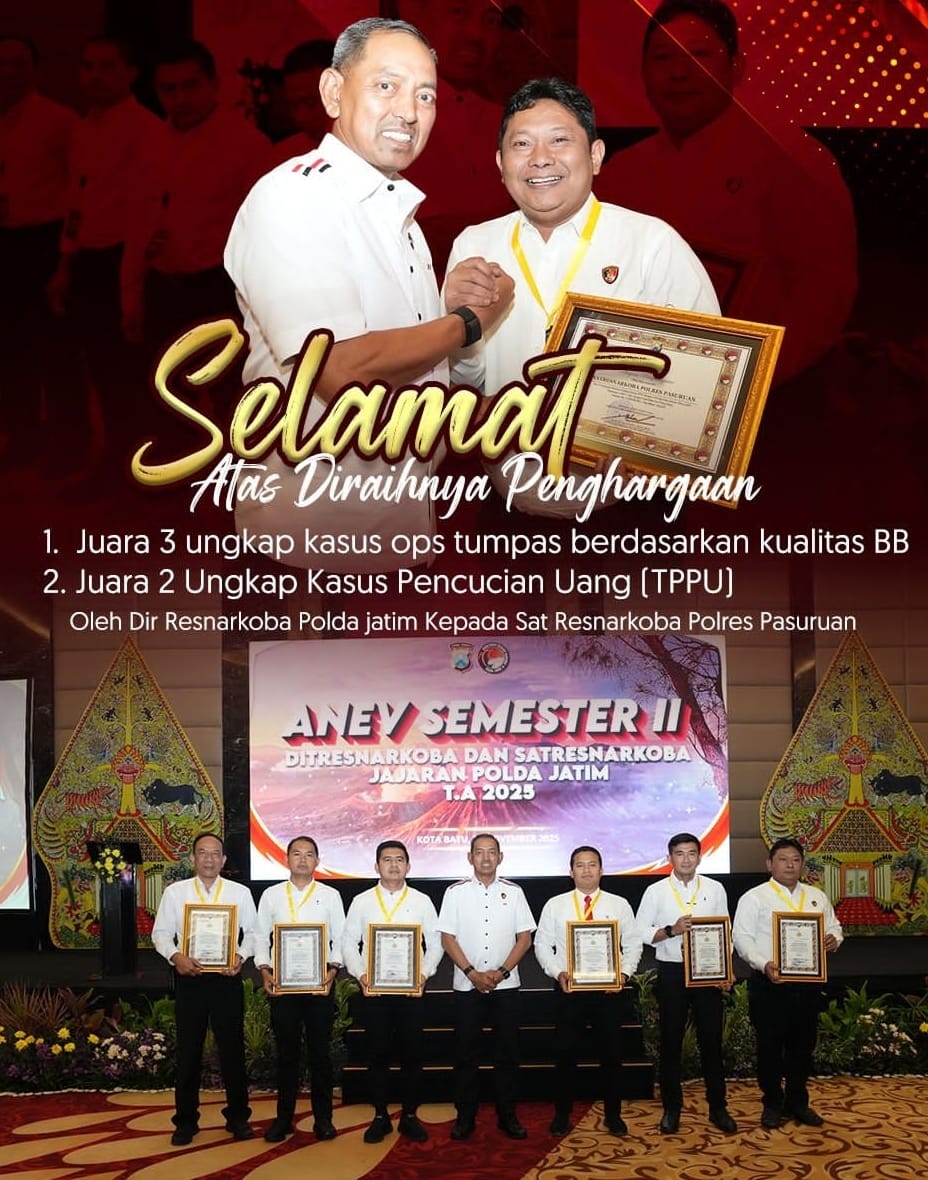 Satresnarkoba Polres Pasuruan Raih Dua Penghargaan Polda Jatim dalam Operasi Tumpas Semeru 2025