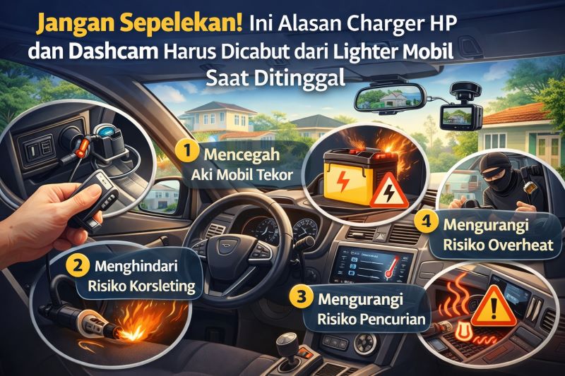 Jangan Sepelekan! Ini Alasan Charger HP dan Dashcam Harus Dicabut dari Lighter Mobil Saat Ditinggal