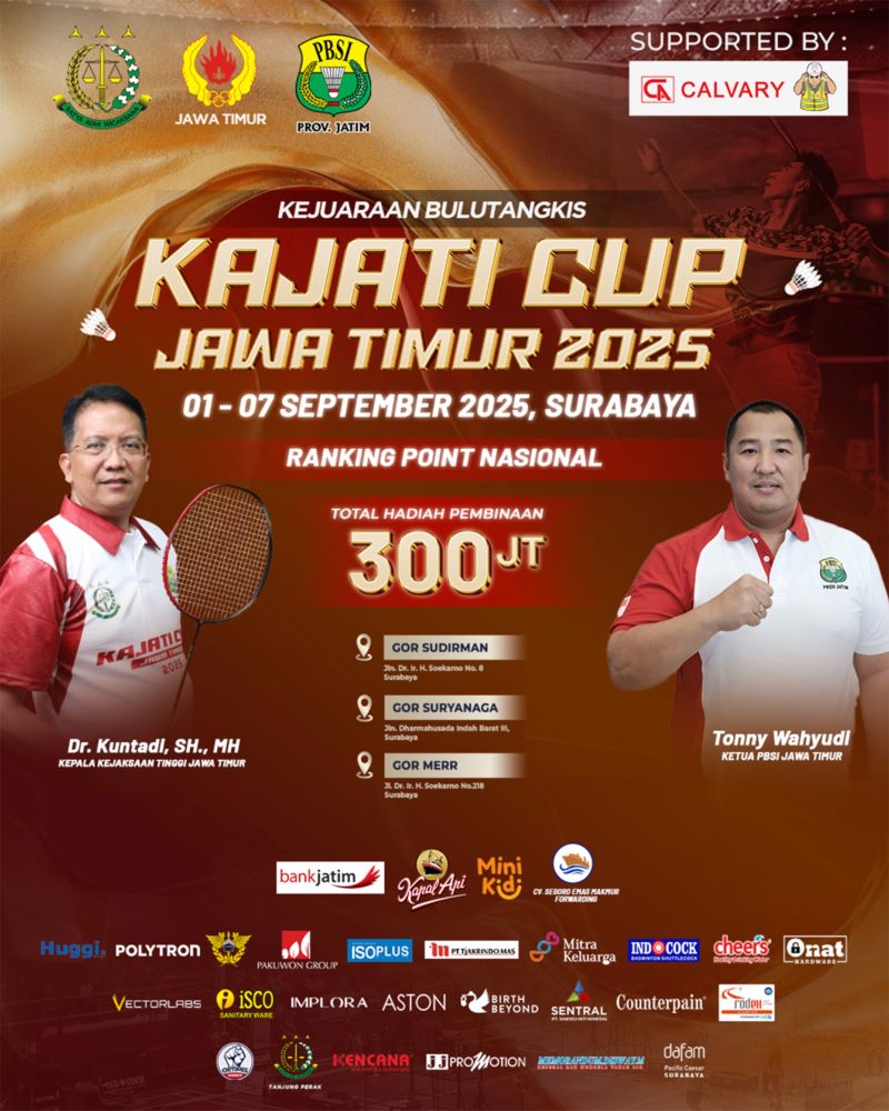 Siang Ini, Kajati Jatim Cup 2025 by Calvary Dibuka Wamenpora, Kajati dan Ketua PBSI Pusat di GOR Sudirman