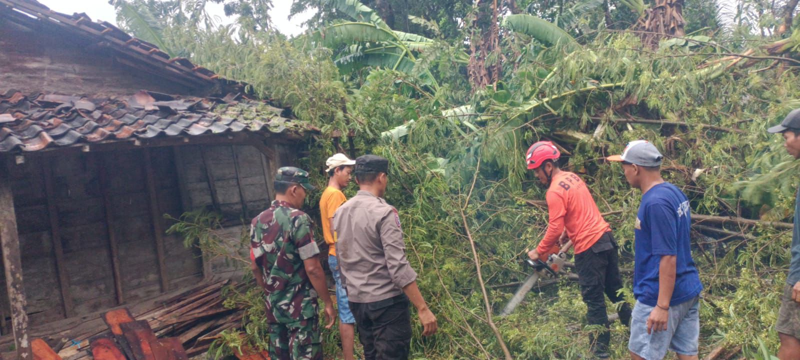 Sigap! Polisi Ngawi Bantu Warga Terdampak Angin Puting Beliung di Tambakromo Padas
