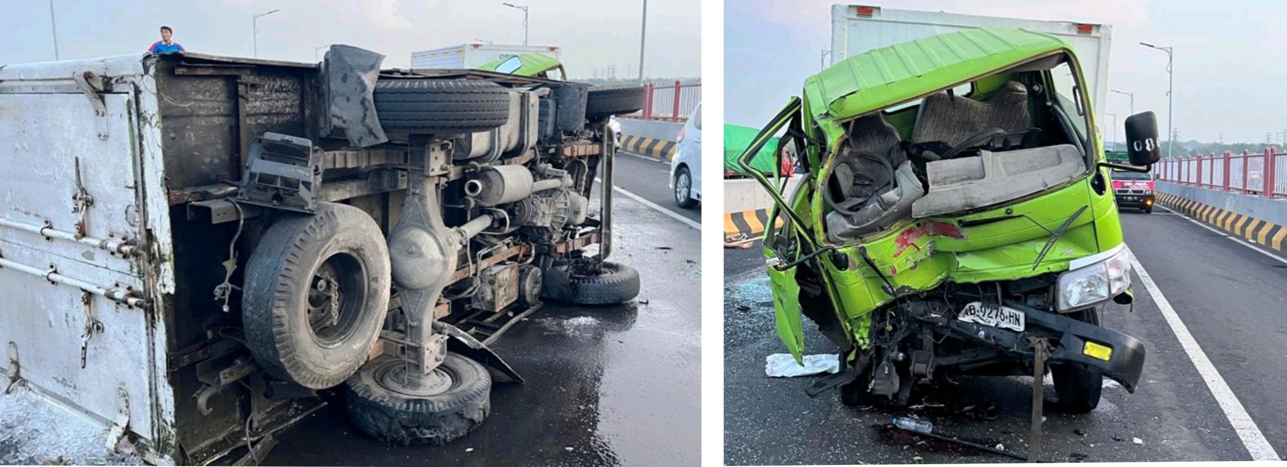 Pecah Ban, Dua Truk Box Saling Seruduk di Jembatan Suramadu