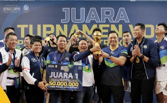 Disaksikan Presiden Ke-6,   Kanwil BPN Provinsi Jatim Juara Voli Menteri ATR/Kepala BPN Cup 2024