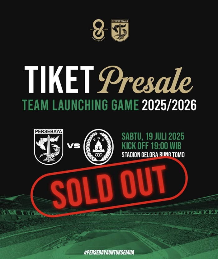 Antusiasme Suporter Luar Biasa, Tiket Presale Persebaya vs PSS Sleman untuk Team Launching Game Sold Out