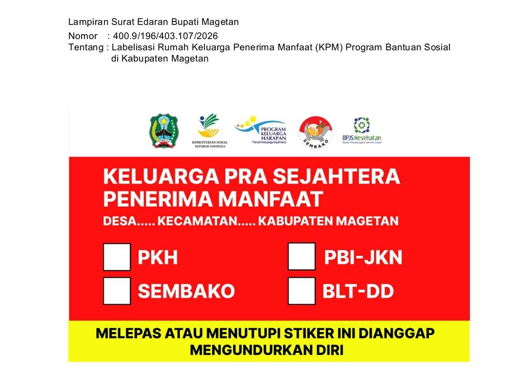 Bupati Magetan Terbitkan Aturan Tempel Stiker Rumah Penerima Bansos. 