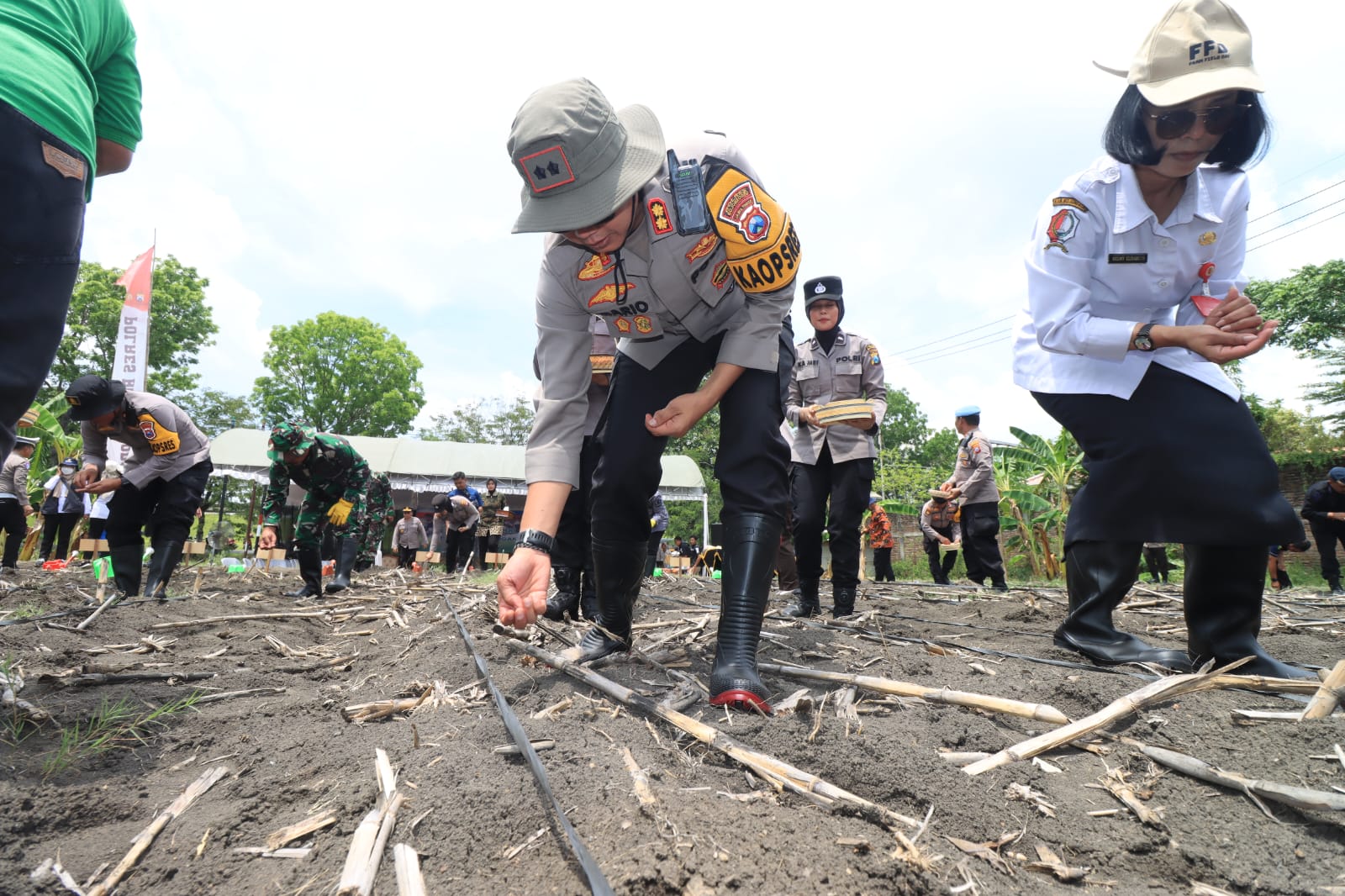 Launching Gugus Tugas Polri Mendukung Ketahanan Pangan, Kapolres AKBP Mario Tanam Jagung