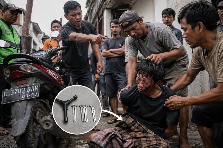 Pelaku Curanmor di Simorejo Sari Surabaya, Sembunyikan Kunci di Sarung