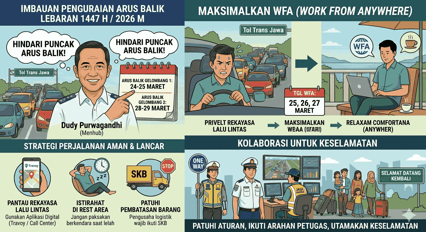 Urai Kepadatan Arus Balik Lebaran 1447 H, Menhub Imbau Pemudik Maksimalkan Skema WFA 25-27 Maret