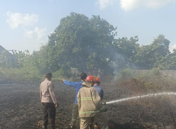 Lahan Kosong di Sukorejo Terbakar, Polres Lamongan dan Damkar Padamkan Api 14 Menit