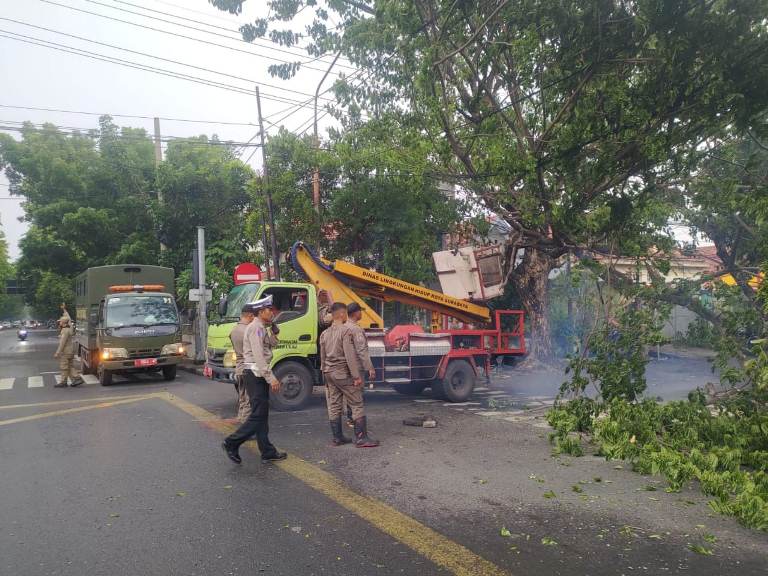 Polsek Sawahan Sigap Atasi Pohon Tumbang di Perempatan Tidar 