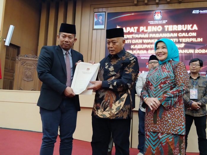 KPU Kabupaten Malang Tetapkan Pasangan Sanusi-Lathifah sebagai Bupati dan Wakil Bupati Terpilih