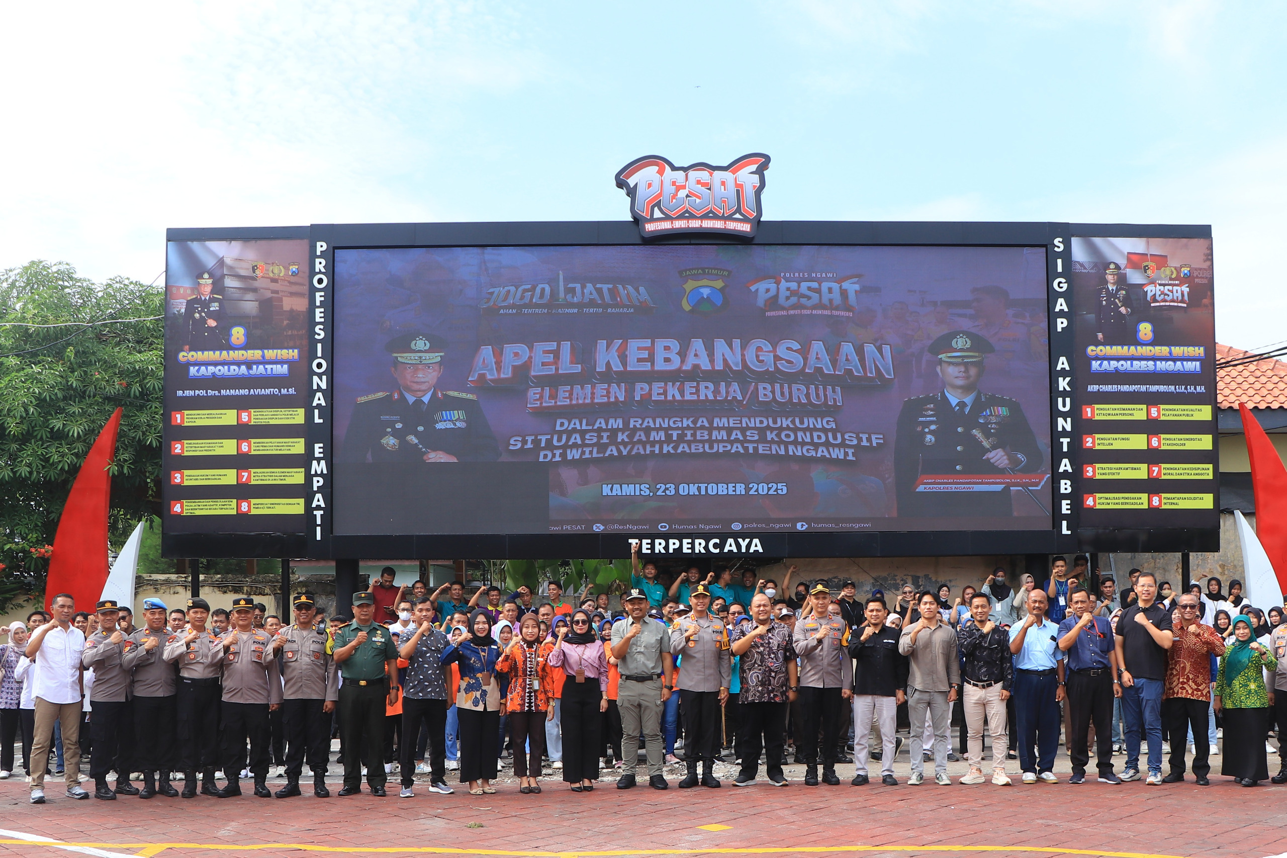 Polres Ngawi Gelar Apel Kebangsaan Ajak Elemen Buruh Jaga Kamtibmas