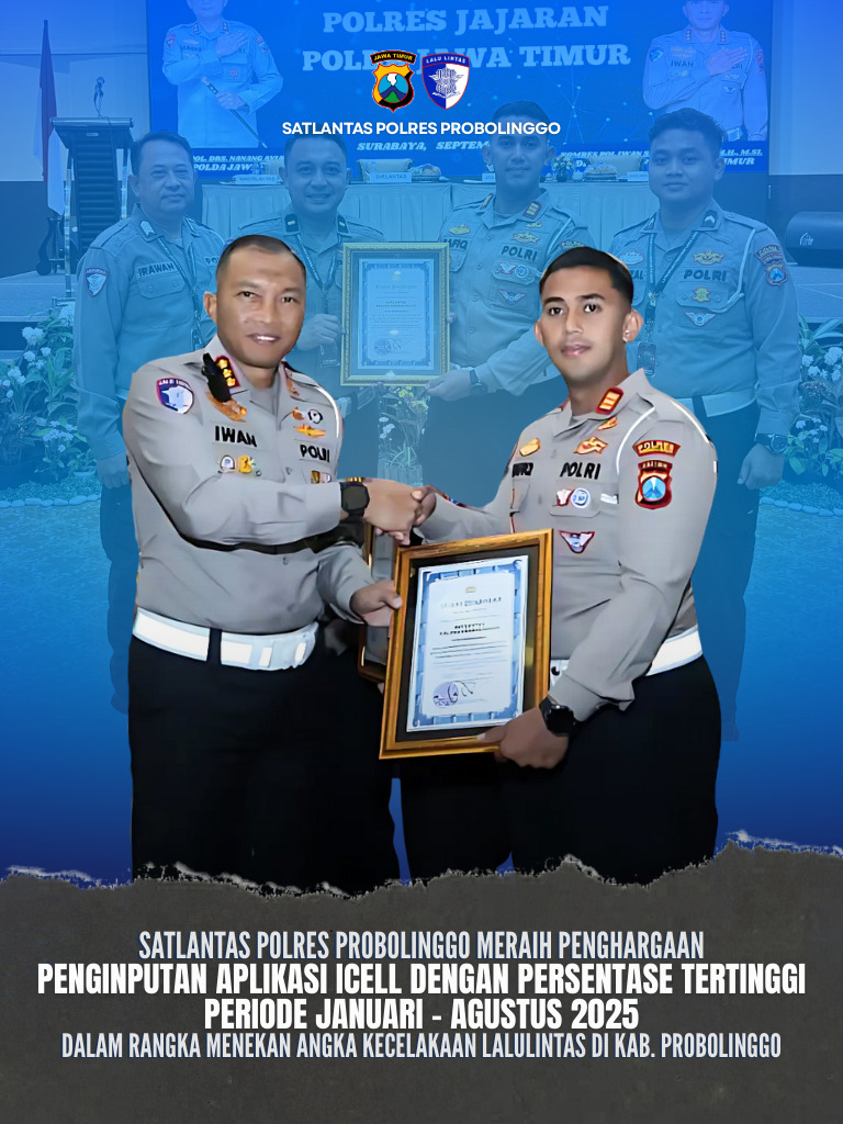 Dirlantas Polda Jatim Beri Penghargaan Satlantas Polres Probolinggo