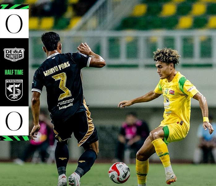 Persebaya Kehilangan Dejan Tumbas, Babak Pertama Ditahan Imbang Dewa United 0-0
