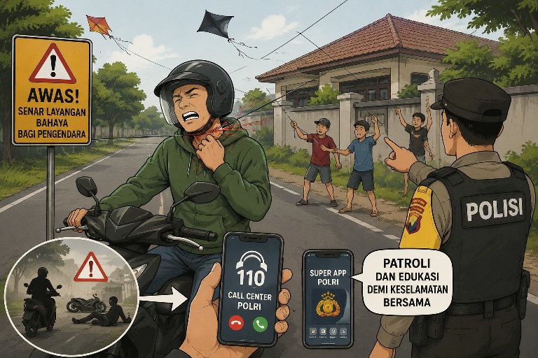 Senar Layangan di Besuki Situbondo Tewaskan Pengendara