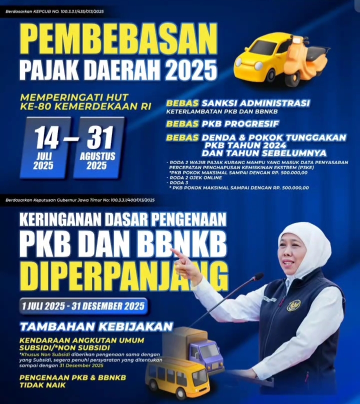 Pemutihan Pajak Kendaraan di Jatim Mulai 14 Juli hingga 31 Agustus 2025 