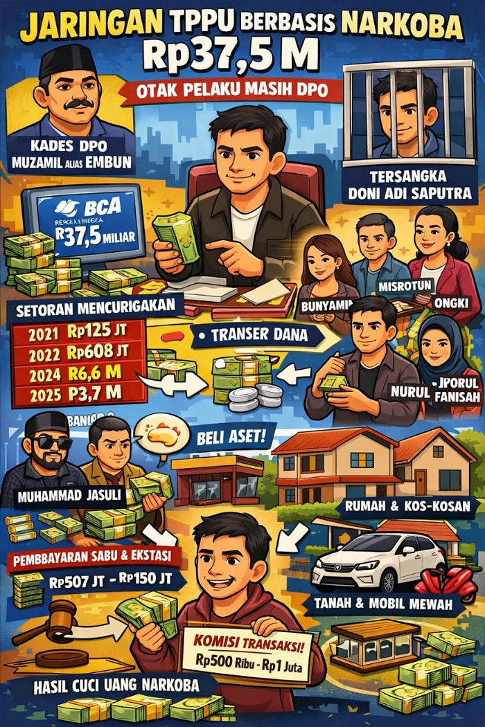 Jaringan TPPU Narkoba Rp 37,5 Miliar Dikendalikan Klebun Bangkalan