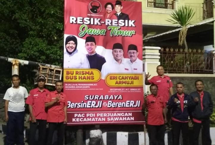 Kader PDIP Surabaya Mulai Gencar Pasang Baliho Risma-Gus Hans dan Eri-Armuji