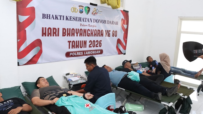 Hari Bhayangkara Ke-80 Tahun, Polres Lamongan Kumpulkan 84 Kantong Darah